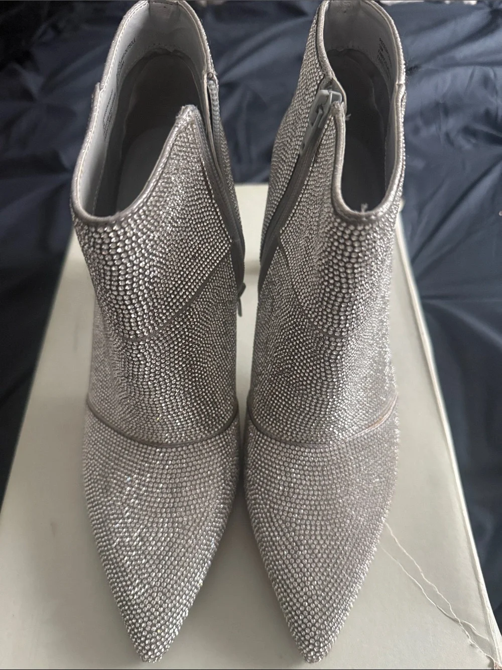 Steve Madden Silver Crystal Pointed Toe Ankle Booties